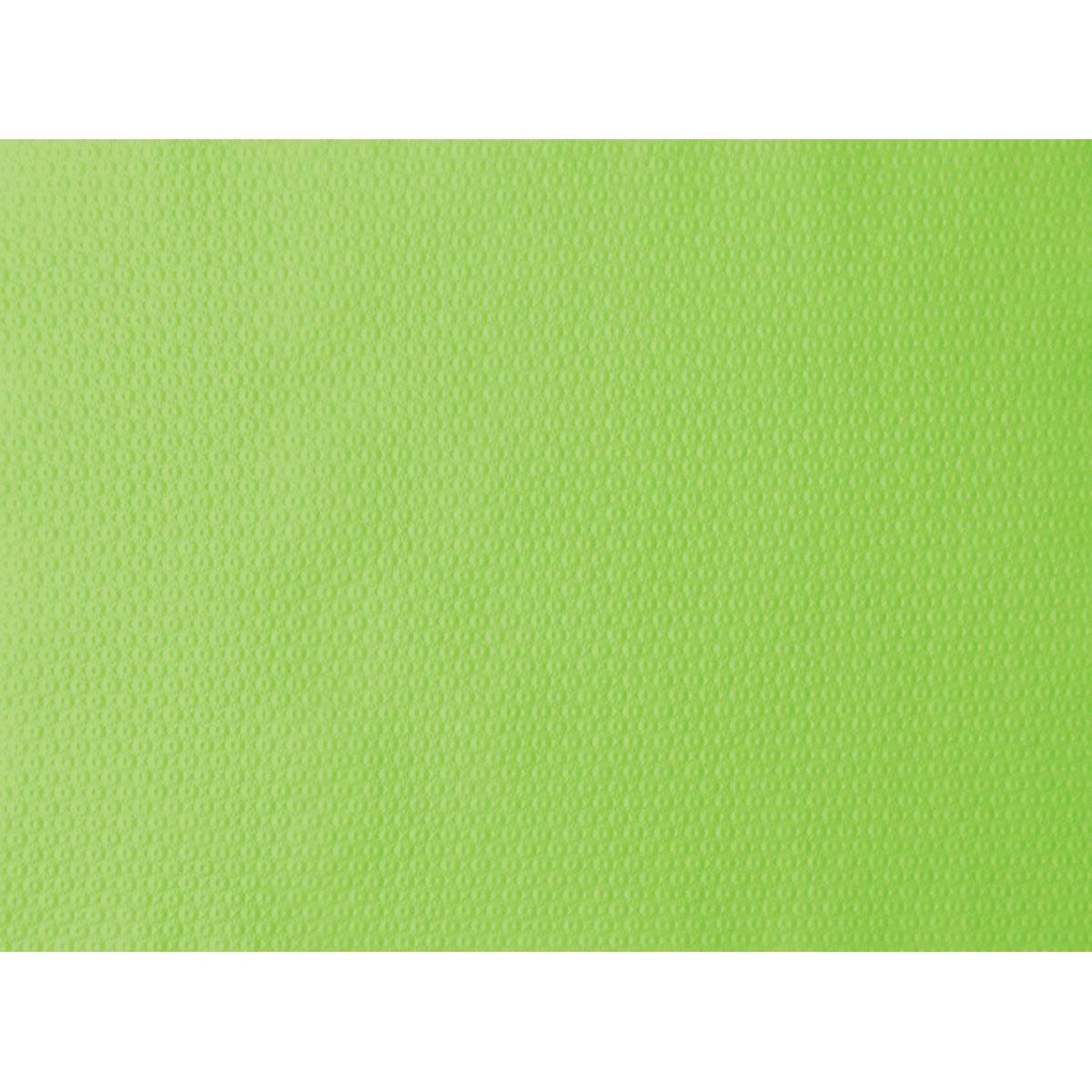 A imagem aproximada do conjunto de mesa de papel Duni GmbH 30x40 cm em kiwi mostra uma superfície verde brilhante e texturizada com pontos elevados distribuídos uniformemente - ideal para festas e eventos. A embalagem contém 500 peças.