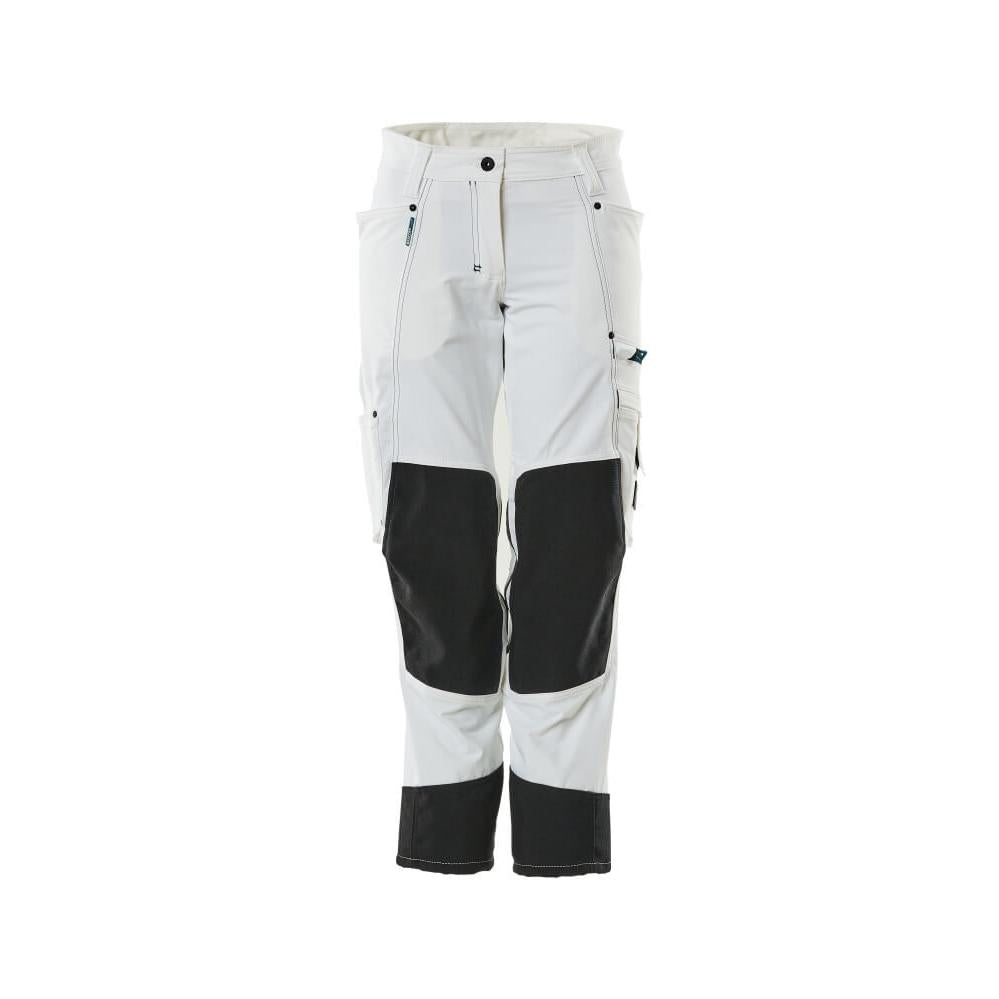 Calças com bolsos nos joelhos, mulheres, calças diamante, brancas