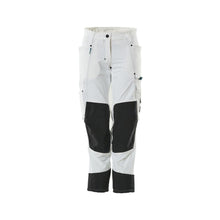 Calças com bolsos nos joelhos, mulheres, calças diamante, brancas