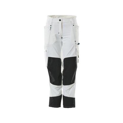 Calças com bolsos nos joelhos, mulheres, calças diamante, brancas