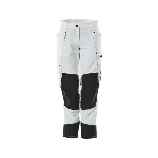 Calças com bolsos nos joelhos, mulheres, calças diamante, brancas