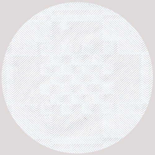 Um padrão geométrico circular com linhas diagonais finas e motivos de losango em cinza claro adorna a toalha de mesa de papel PAPSTAR com relevo adamascado, branco, 10 m x 1,2 m | Filme (1 rolo) da PAPSTAR GmbH - perfeito como decoração de mesa elegante.