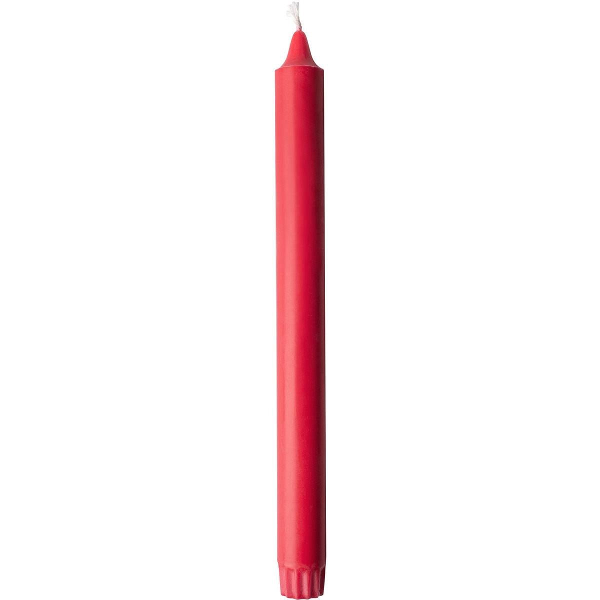 Uma vela cônica Duni GmbH não acesa de 100% estearina (250 x 22 mm, 9h) com pavio branco está em pé diante de um fundo branco. Sua borda inferior levemente canelada promete uma longa duração de queima.