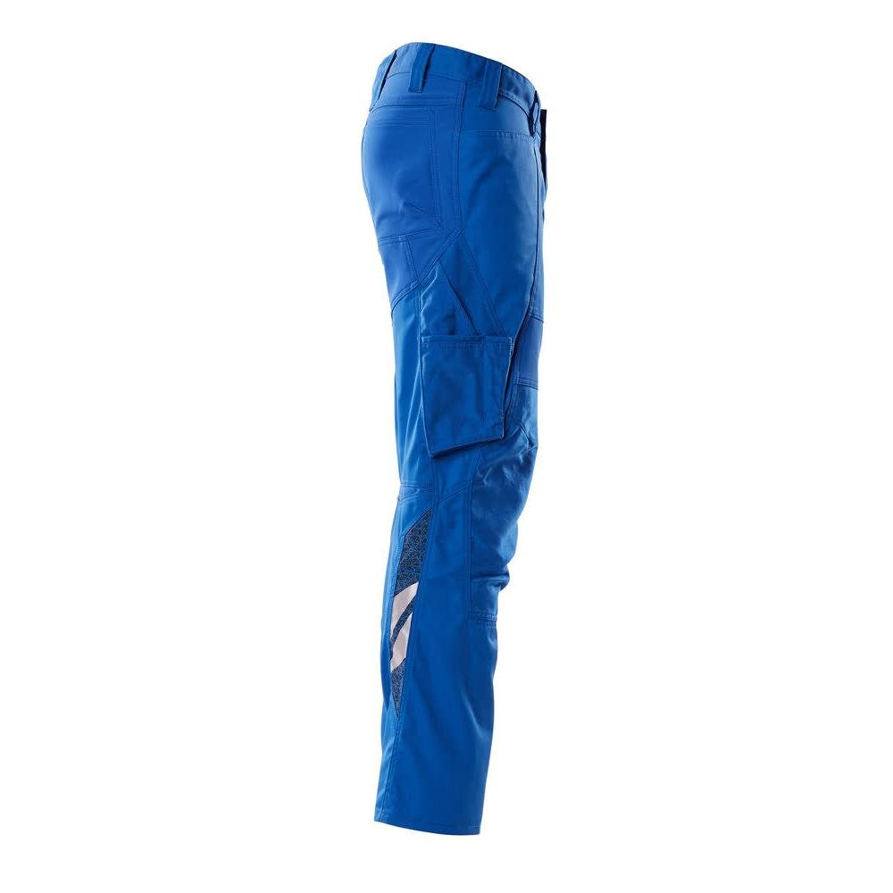 Calças com bolsos nos joelhos, calças com inserções elásticas, azul celeste