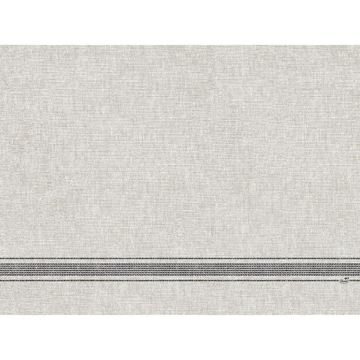 Die Dunicel-Tischsets 30 x 40 cm Cocina black der Duni GmbH haben eine beige strukturierte Oberfläche mit fünf parallelen schwarzen Querstreifen im unteren Bereich, einen unifarbenen Hintergrund und werden im 100er-Pack geliefert.
