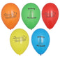 Cinco balões de ar "Happy Birthday" PAPSTAR GmbH brilhantes, Ø 22 cm, sortidos em cores, em embalagem de 10 unidades - a decoração ideal para aniversários. Os balões podem ser dispostos em duas filas: três em cima, dois em baixo, para um toque festivo.