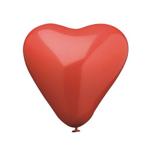 Um balão vermelho em forma de coração PAPSTAR 4 balões grandes da PAPSTAR GmbH flutua em fundo branco. Sua superfície brilhante dá-lhe um toque festivo e o torna a decoração perfeita para qualquer celebração.