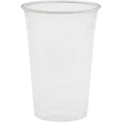 O copo de plástico transparente Crystal da Duni GmbH é um copo vazio com uma tampa transparente que se assemelha a vidro elegante e é mostrado sobre um fundo branco simples.