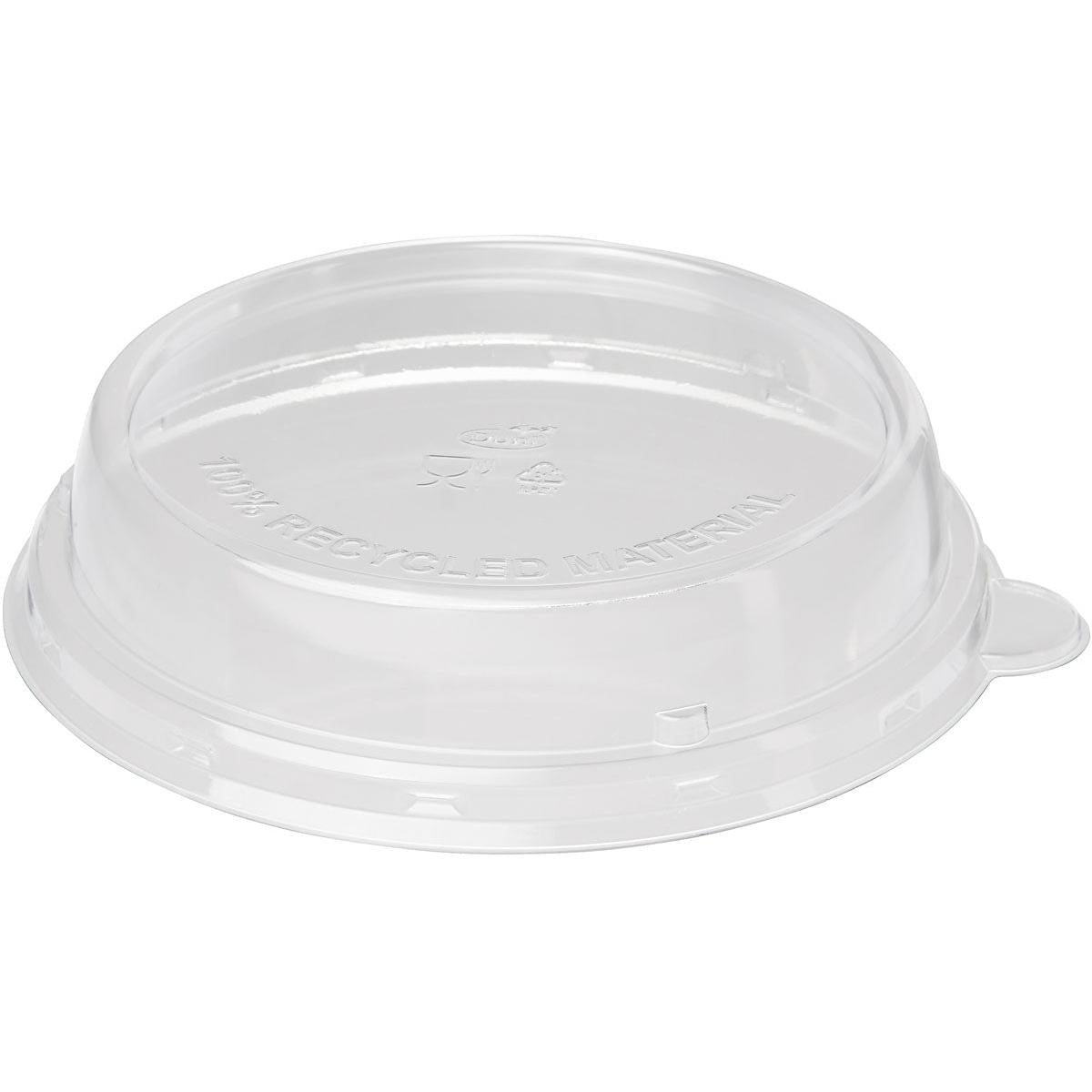 A tampa rPET 600 ml Transparente rPET 170x170x35 da Duni GmbH é uma tampa clara e redonda com aba de abertura e gravação "100% MATERIAL RECICLADO", ideal para a embalagem ecológica dos seus recipientes de 600 ml. A embalagem contém 40 unidades.