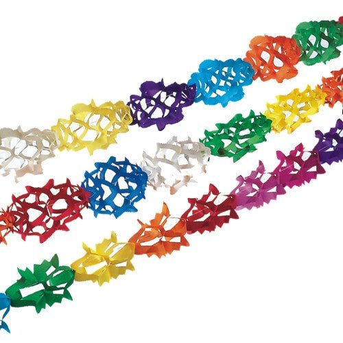 As quatro guirlandas de papel PAPSTAR coloridas (4 m, 3 peças) da PAPSTAR GmbH são nas cores vermelho, amarelo, verde, azul, roxo e branco - a decoração ideal para qualquer festa.