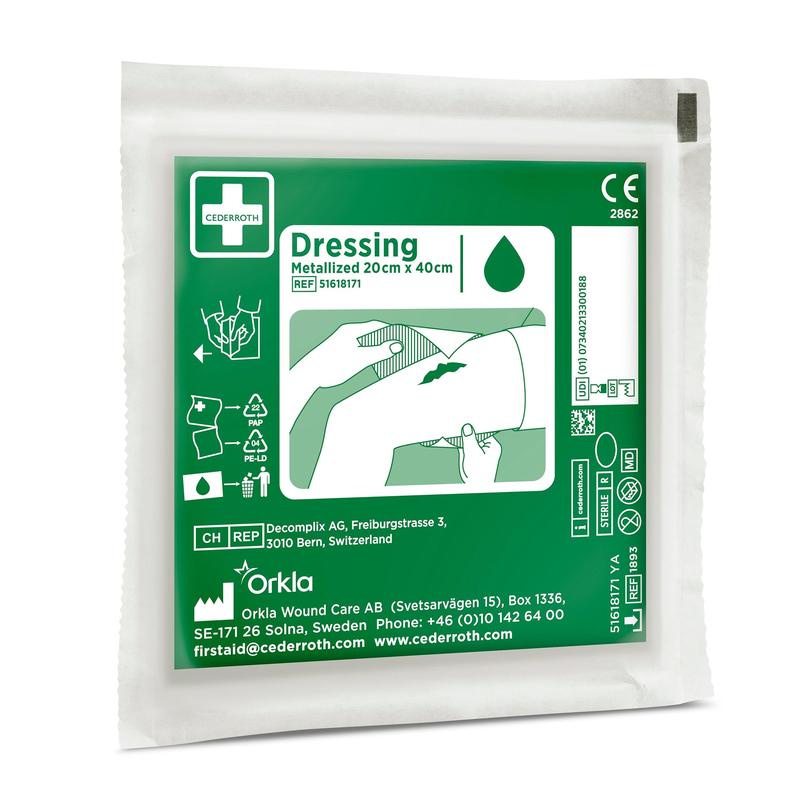 Uma "Cederroth Netzverband | Packung (1 Stück)" verde e branca da Orkla Wound Care AB, ideal para cuidados com feridas. A embalagem contém instruções de uso, informações do produto e dados de contato do fabricante na Suécia.