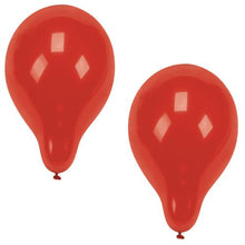 Zwei PAPSTAR 100 Luftballons Ø 25 cm der PAPSTAR GmbH in roter Tropfenform schweben vor einem schlichten weißen Hintergrund, ihre glänzende Oberfläche reflektiert das Licht – ideal für jede Partyplanung.