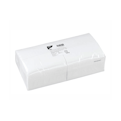 Abgebildet ist eine Packung PAPSTAR guardanapos 2-camadas, 33x33 cm, branco, dobra superior (250 unidades) da PAPSTAR GmbH em um plástico transparente sobre fundo branco, com uma etiqueta de produto com código de barras e informações de certificação FSC.