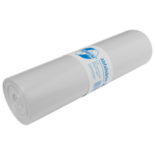 Eine transparente 120 l-Rolle DEISS PREMIUM® Abfallsäcke aus Recycling-LDPE (15 Stück) der EMIL DEISS KG (GmbH + Co.), mit einem Mittellabel mit Produktinfo und Branding für die umweltgerechte Entsorgung.