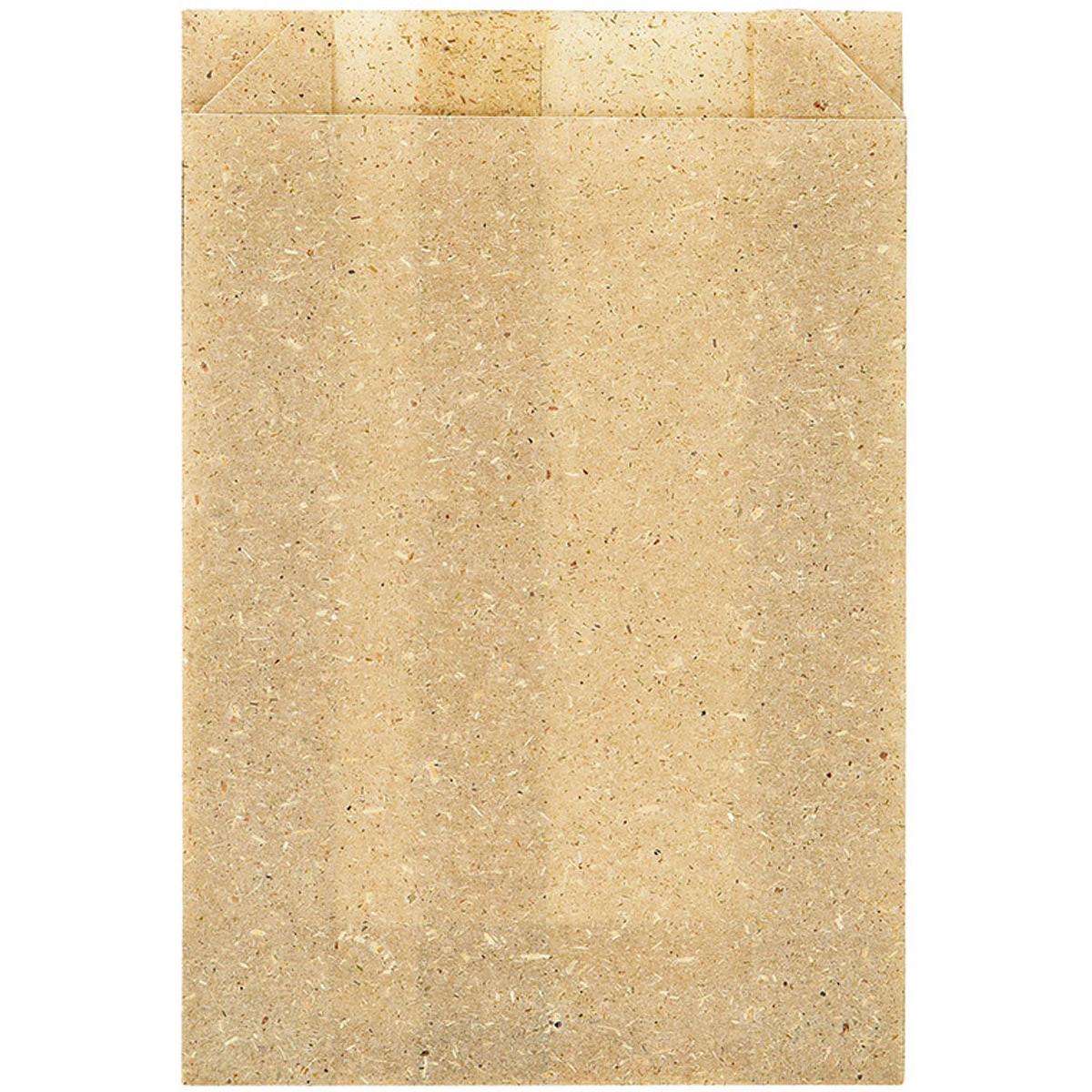 Um saco de papel de grama castanho-claro, Bloom Mini 175x120 mm da Duni GmbH, está em frente a um fundo branco. A estrutura salpicada e a parte superior aberta tornam-no ideal como saco de compras sustentável ou embalagem de presente. Embalagem com 500 unidades.