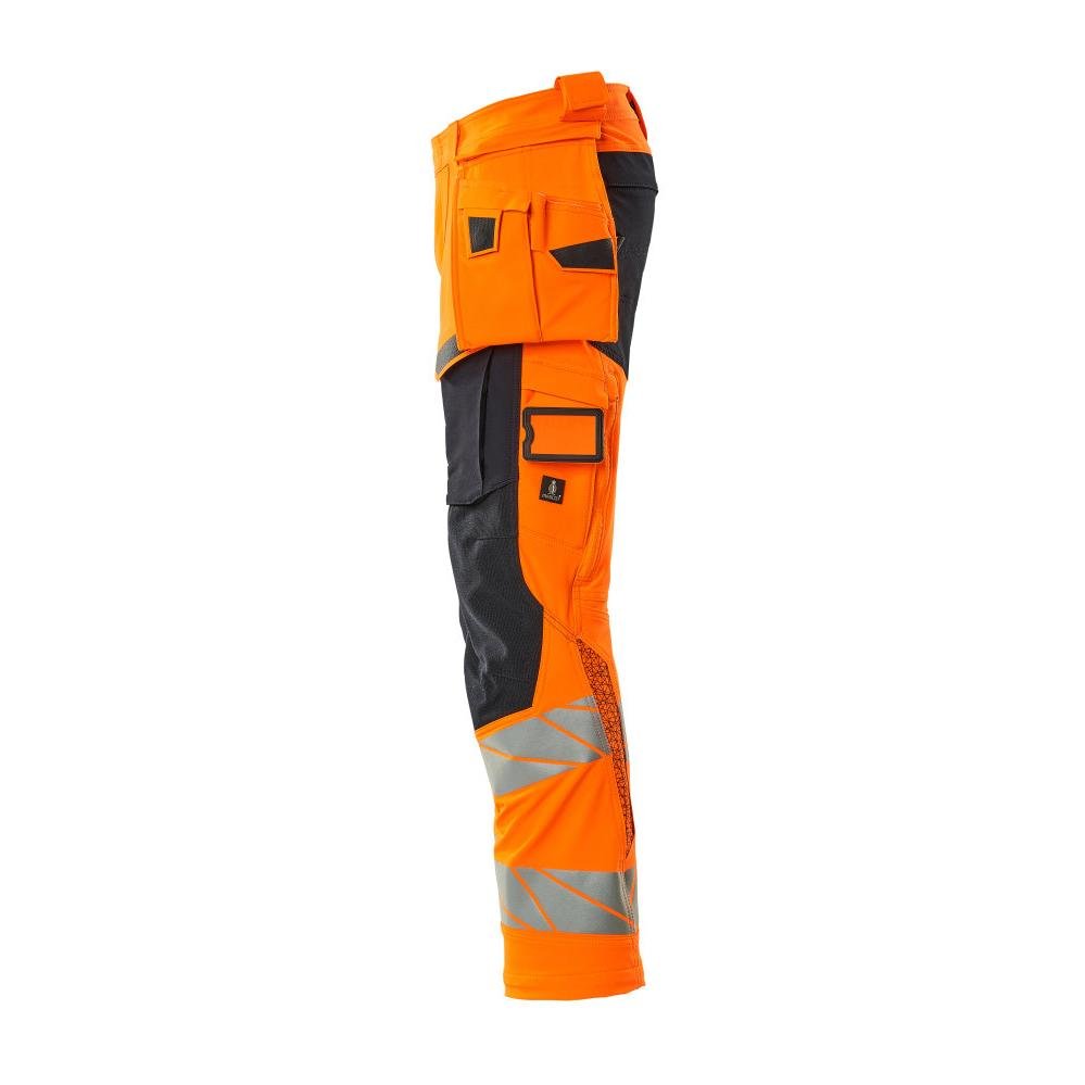 Calças com bolsos suspensos, calças ULTIMATE STRETCH, alta visibilidade laranja/preto-azul