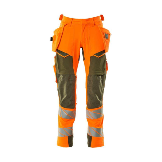 Calças com bolsos suspensos, calças ULTIMATE STRETCH, alta visibilidade laranja/verde musgo
