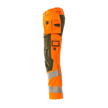 Calças com bolsos suspensos, calças ULTIMATE STRETCH, alta visibilidade laranja/verde musgo