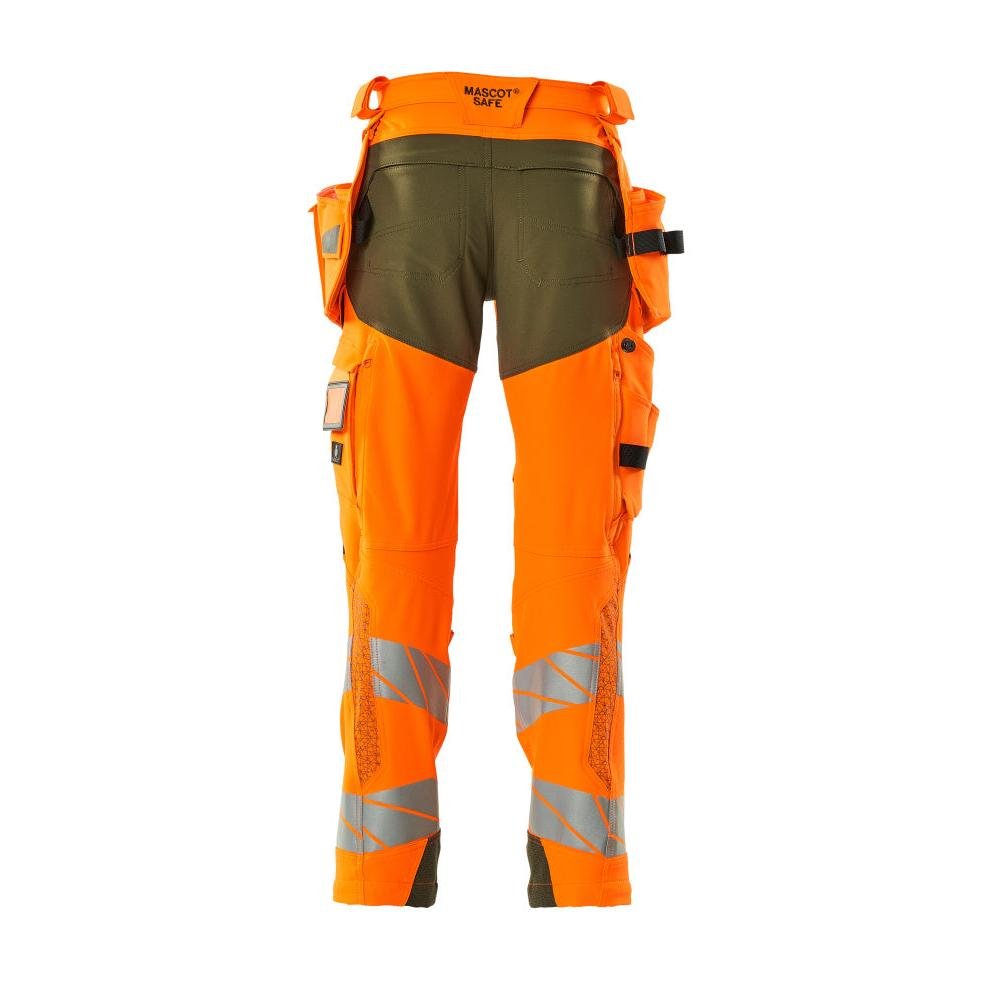 Calças com bolsos suspensos, calças ULTIMATE STRETCH, alta visibilidade laranja/verde musgo