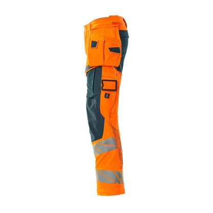 Calças com bolsos suspensos, calças ULTIMATE STRETCH, alta visibilidade laranja/petróleo escuro