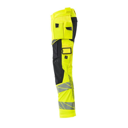 Calças com bolsos suspensos, calças ULTIMATE STRETCH, alta visibilidade amarelo/preto-azul