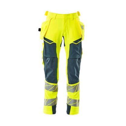 Calças com bolsos suspensos, calças ULTIMATE STRETCH, amarelo hi-vis/petróleo escuro