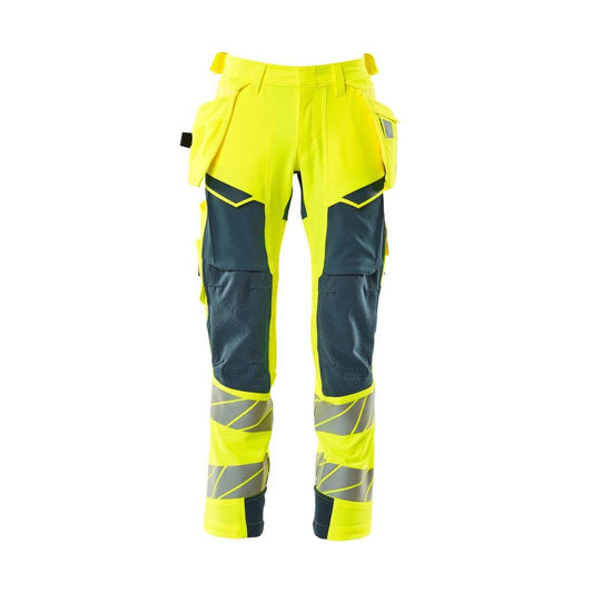 Calças com bolsos suspensos, calças ULTIMATE STRETCH, amarelo hi-vis/petróleo escuro