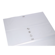 Eine transparente EMIL DEISS KG-Platte (Modell DEISS 19101, 700x1100x0,1 mm) liegt flach auf weißem Grund und ist mit grauen Recycling-Symbolen und der Zahl 39 bedruckt.