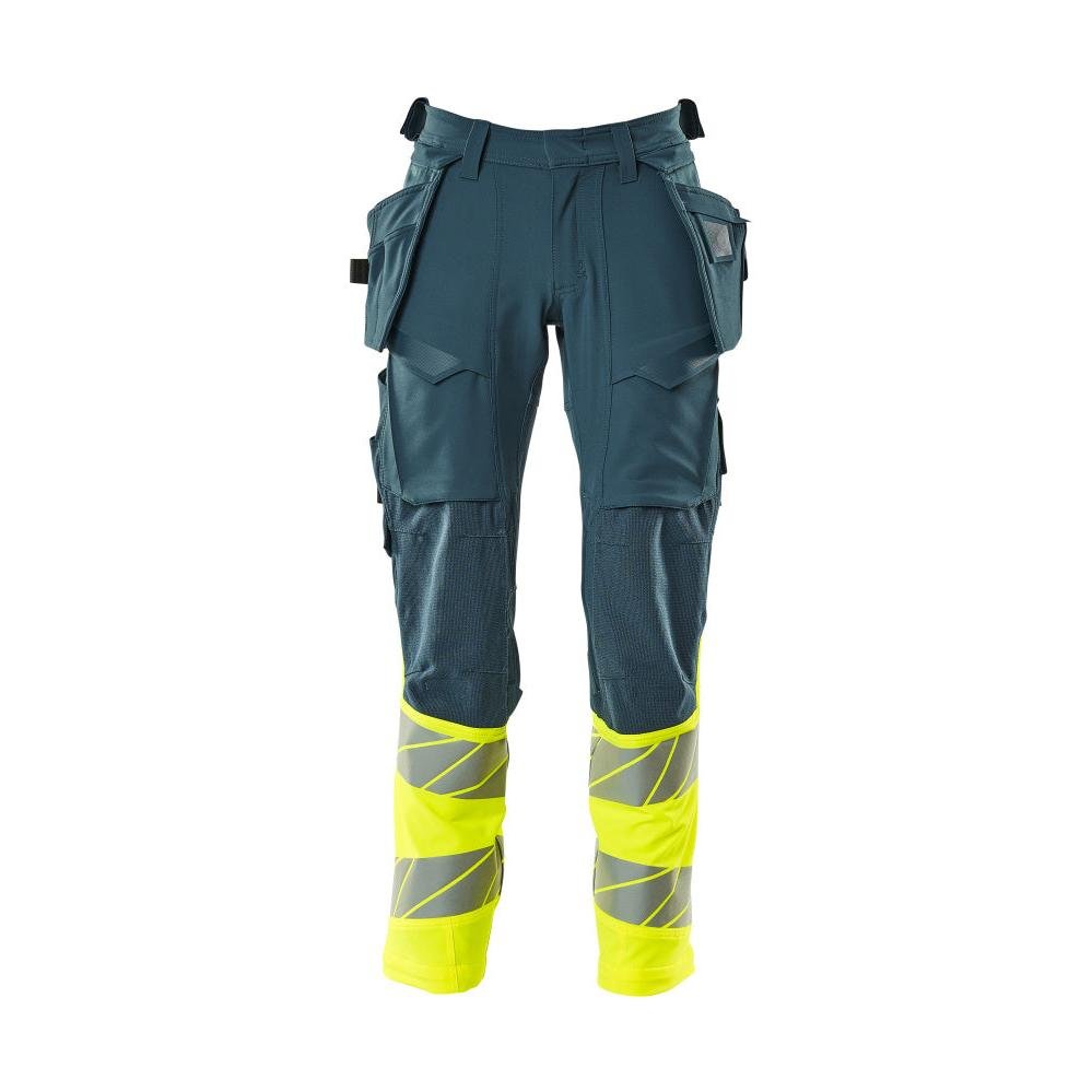 Calças com bolsos suspensos, calças ULTIMATE STRETCH, petróleo escuro/amarelo de alta visibilidade