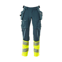Calças com bolsos suspensos, calças ULTIMATE STRETCH, petróleo escuro/amarelo de alta visibilidade