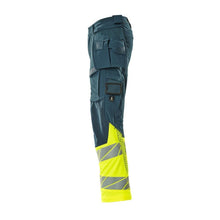 Calças com bolsos suspensos, calças ULTIMATE STRETCH, petróleo escuro/amarelo de alta visibilidade