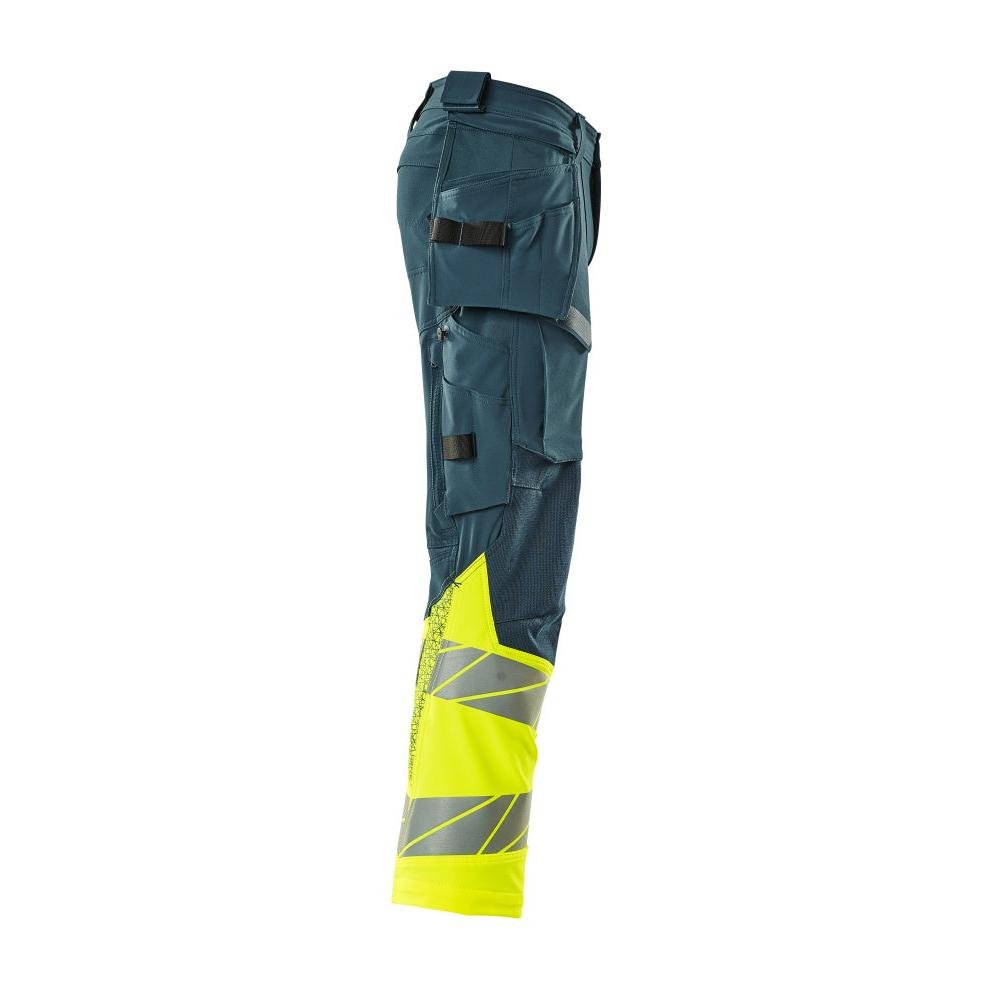 Calças com bolsos suspensos, calças ULTIMATE STRETCH, petróleo escuro/amarelo de alta visibilidade
