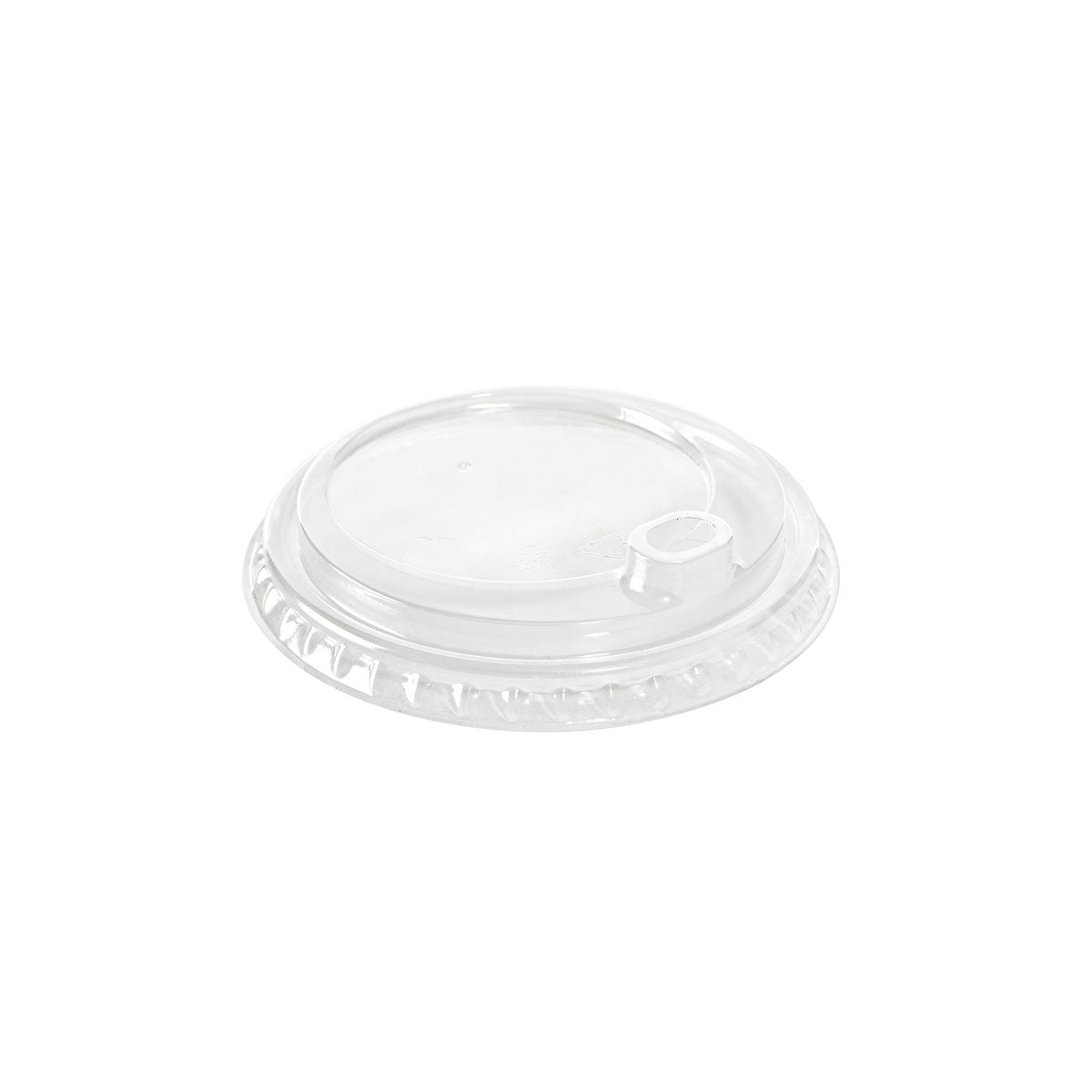A tampa rPET da Duni GmbH com abertura para beber para 182533 / 182534, 192157-159 é uma tampa transparente, redonda com centro elevado e abertura para beber, ilustrada em um fundo branco simples. Embalagem: 50 unidades.