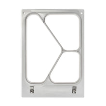 Die Kassette DF10/20 3-comp der Duni GmbH ist ein rechteckiger Metallrahmen mit abgerundeten Kanten und sich kreuzenden Stegen, konzipiert für Fibretray Caterline 500/250/190 ml, und verfügt über zwei Bodenschrauben und vier Ecklöcher zur einfachen Montage.