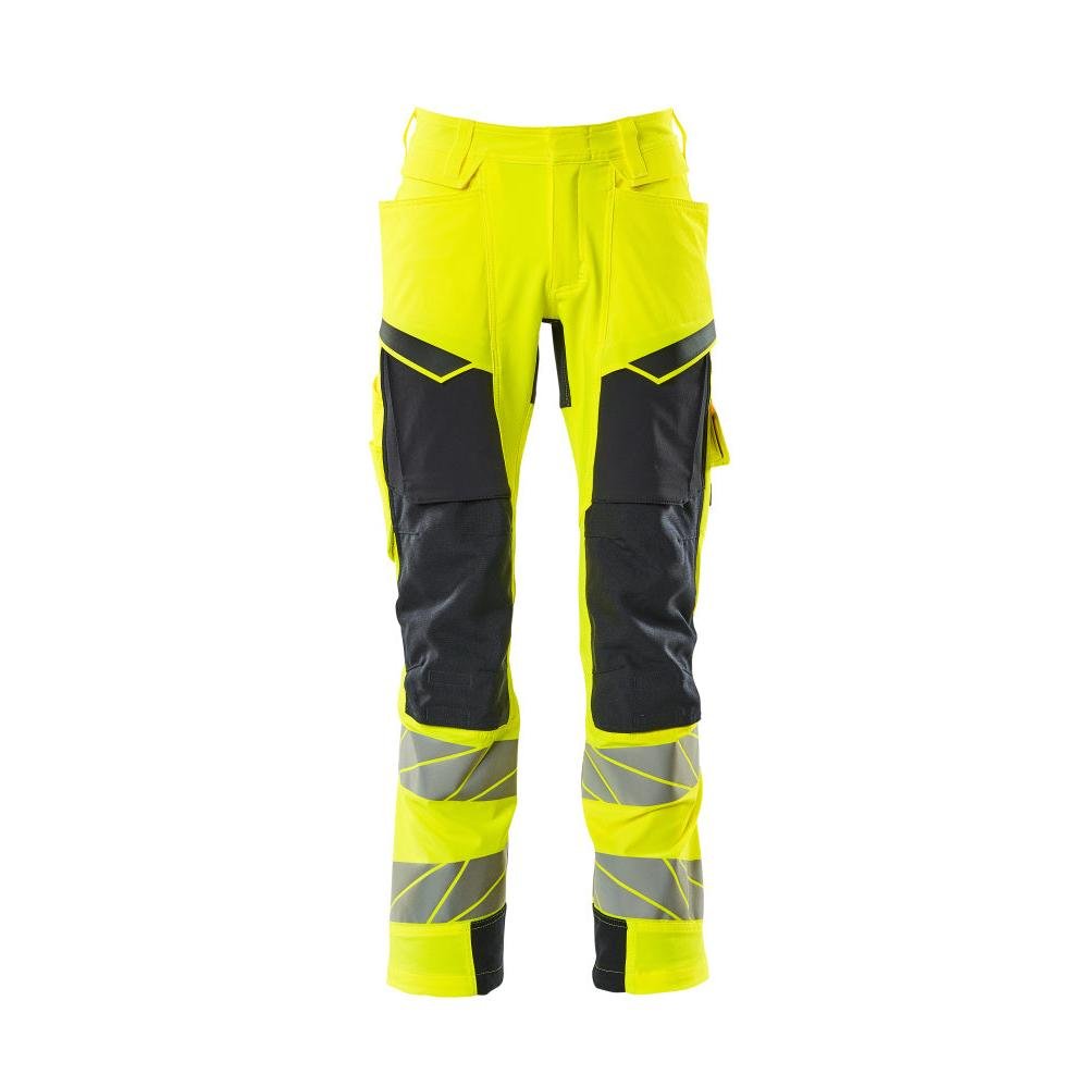 Calças com bolsos nos joelhos, calças ULTIMATE STRETCH, alta visibilidade amarelo/preto-azul