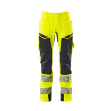 Calças com bolsos nos joelhos, calças ULTIMATE STRETCH, alta visibilidade amarelo/preto-azul