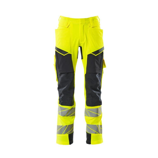 Calças com bolsos nos joelhos, calças ULTIMATE STRETCH, alta visibilidade amarelo/preto-azul