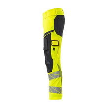 Calças com bolsos nos joelhos, calças ULTIMATE STRETCH, alta visibilidade amarelo/preto-azul