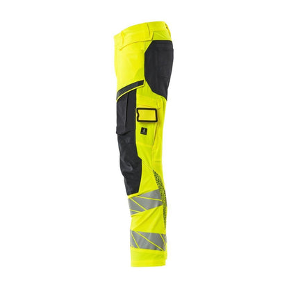 Calças com bolsos nos joelhos, calças ULTIMATE STRETCH, alta visibilidade amarelo/preto-azul