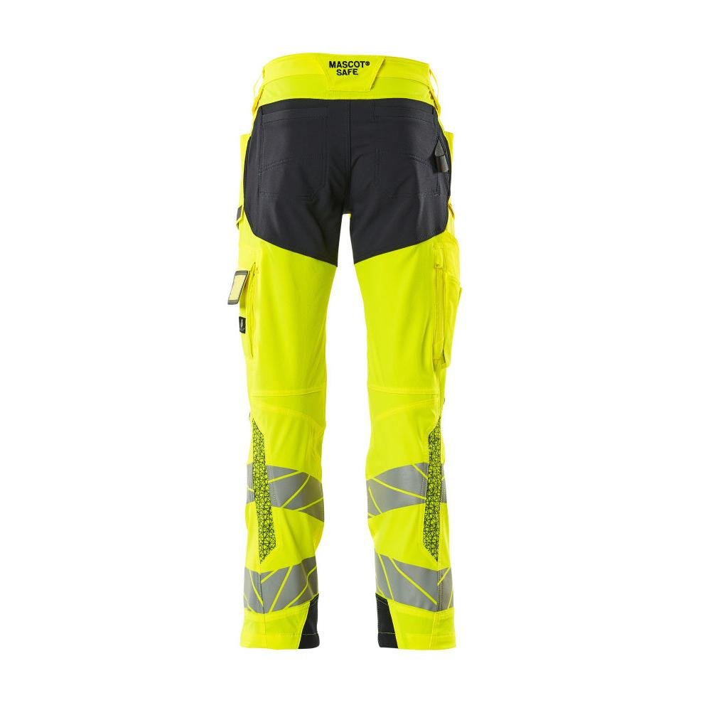 Calças com bolsos nos joelhos, calças ULTIMATE STRETCH, alta visibilidade amarelo/preto-azul