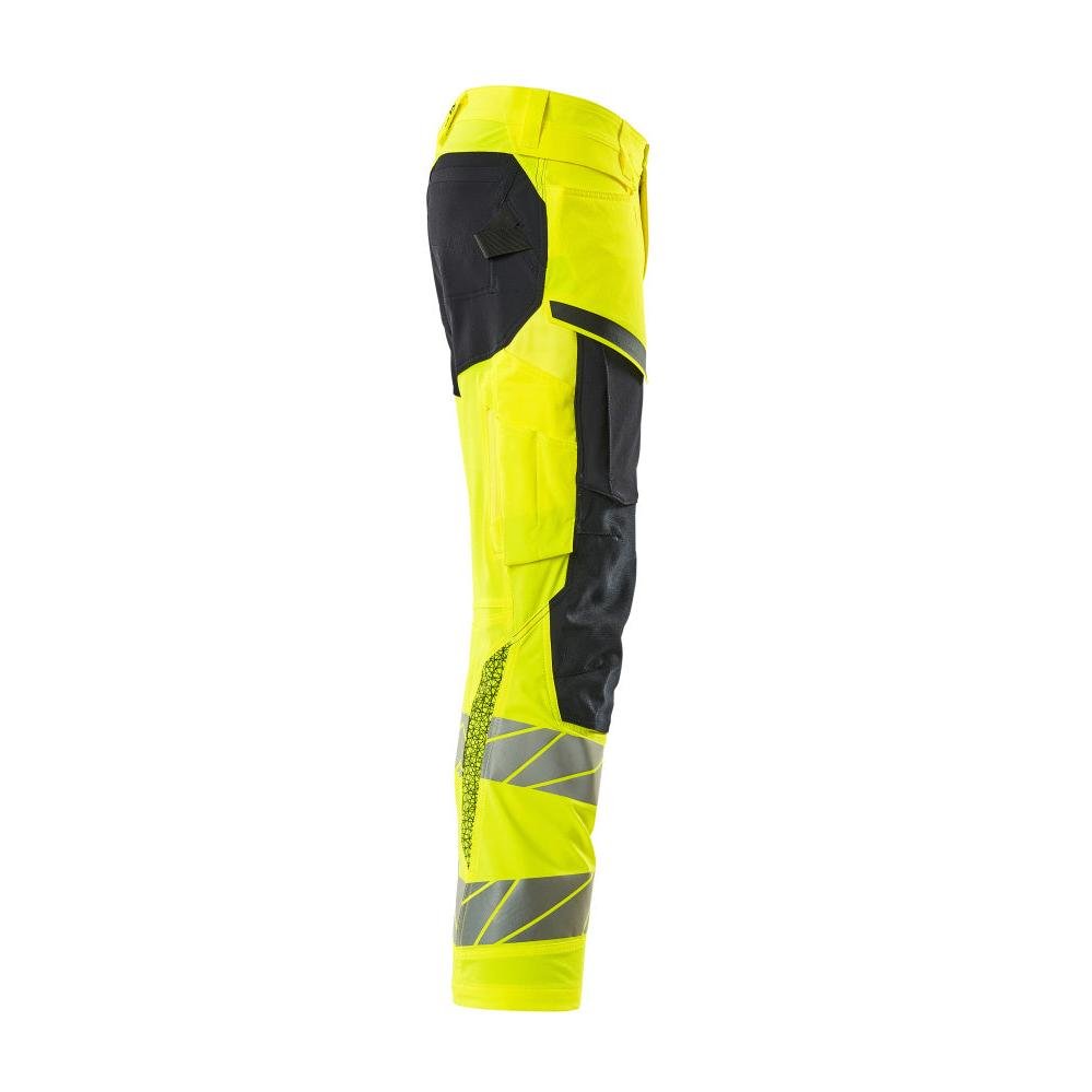 Calças com bolsos nos joelhos, calças ULTIMATE STRETCH, alta visibilidade amarelo/preto-azul
