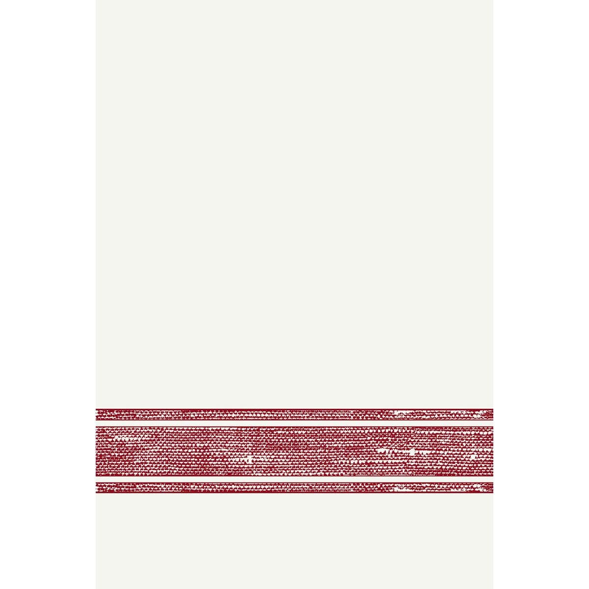 Um fundo branco com três linhas vermelhas bordadas paralelamente na parte inferior, perfeito para guardanapos de alta qualidade ou decoração de mesa como os guardanapos Dunilin 40 x 60 cm 1/4 de dobra da Duni GmbH.