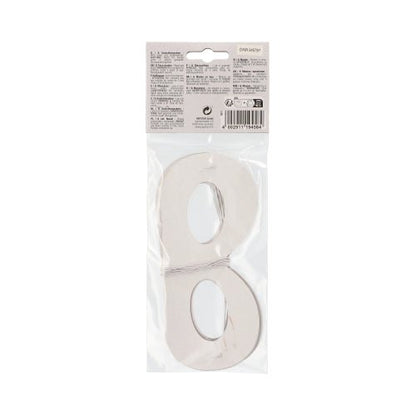 Um pacote com recortes numéricos metálicos prateados é selado em um saco plástico transparente com uma cabeça de cartão, semelhante às máscaras faciais PAPSTAR GmbH "Metálicas" sortidas, saco (6 peças), e contém uma informação do produto e um código de barras.