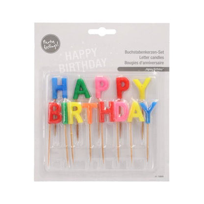 As velas de letras "Happy Birthday", 8 cm, da PAPSTAR GmbH, vêm em uma embalagem blister individual - velas festivas em palitos, ideais para decorar qualquer festa de aniversário.