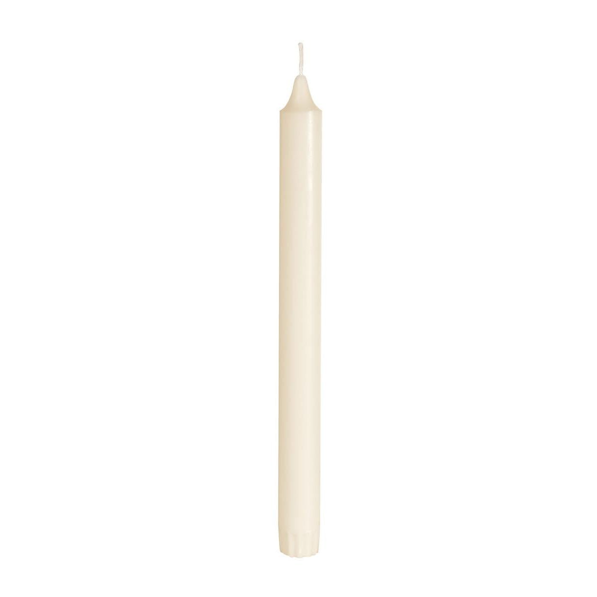 Uma única vela cônica não acesa de 100% estearina (250 x 22 mm, 9h de duração de queima) da Duni GmbH está em pé diante de um fundo branco simples, com superfície lisa, pavio visível e base levemente texturizada.