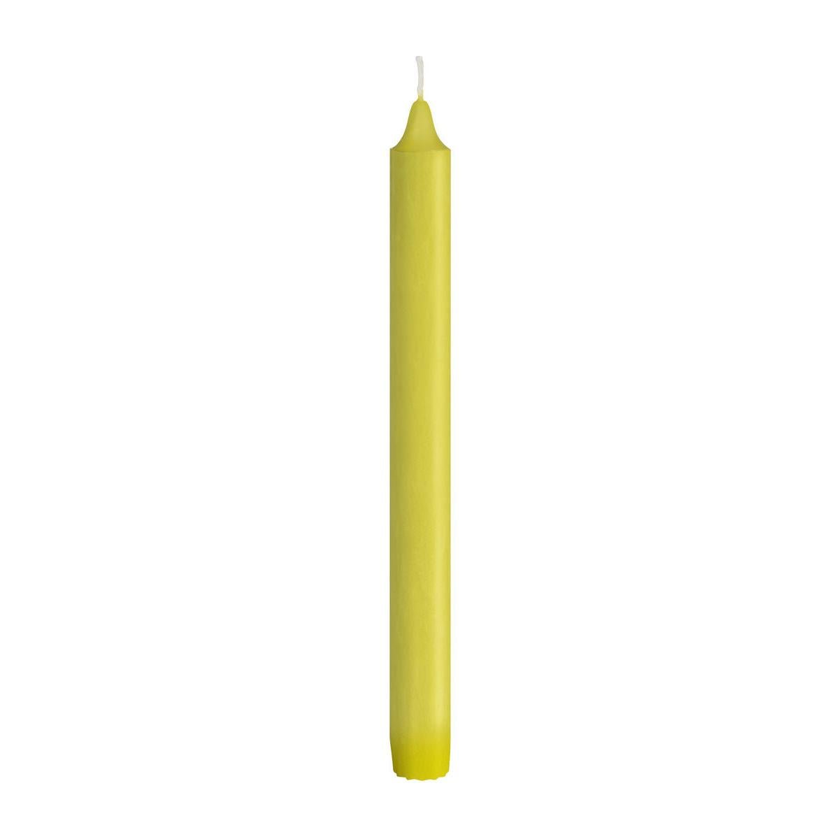 Uma única vela cônica de 100% estearina da Duni GmbH (9h de duração de queima, 250 x 22 mm) com pavio branco está em pé diante de um fundo branco simples.