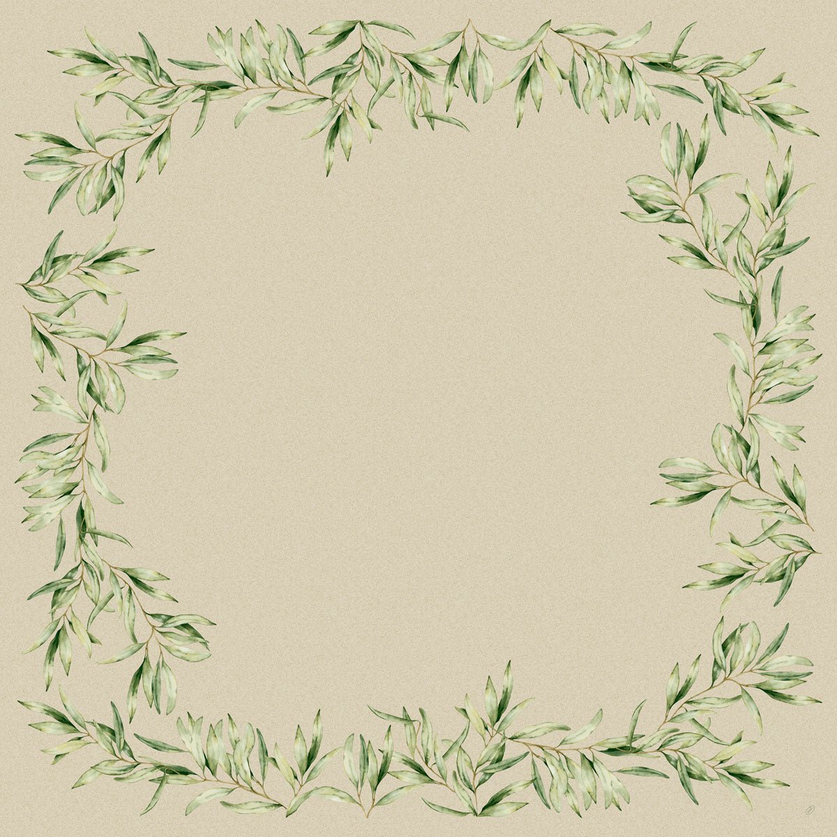 As toalhas de mesa Dunicel 84 x 84 cm Foliage da Duni GmbH oferecem uma moldura quadrada de ramos de folhas em aquarela verde e um centro bege claro, ideal para uma decoração de mesa elegante. Cada embalagem contém 20 unidades.