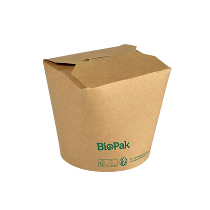 Uma caixa marrom fechada, biodegradável, com símbolos ecológicos e o logotipo da Duni GmbH em verde está posicionada sobre um fundo branco - ideal como uma tigela ecológica para suas refeições Bowl Ronda ASIA Cartão/PLA 750 ml.