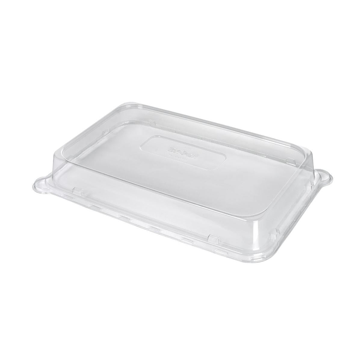 A tampa rPET para prato de servir Essential da Duni GmbH é uma tampa transparente e retangular (493x324x65 mm), ideal para tigelas correspondentes - ecológica e perfeita para o serviço de alimentação. Vendido em embalagens de 45 unidades.