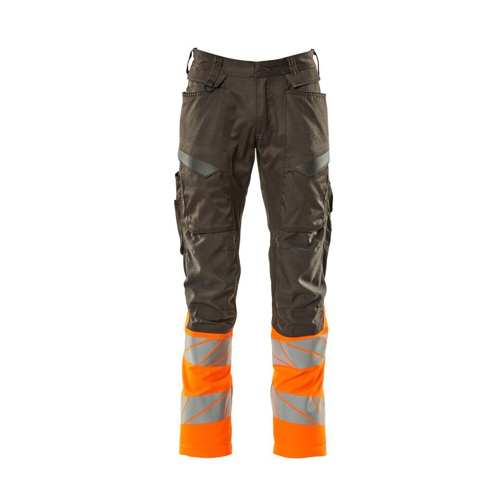 Calças com bolsos nos joelhos, calças com inserções elásticas, antracite escuro/laranja de alta visibilidade
